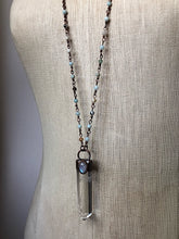 Load image into Gallery viewer, Clear Quartz Point with Rainbow Moonstone Necklace on Amazonite Accented Chain- Ready to Ship