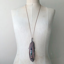 Load image into Gallery viewer, Electroformed Feather Necklace with Raw Chakra Stones #3 - Ready to Ship