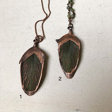 Load image into Gallery viewer, Electroformed Green Macaw Feather Necklace - Ready to Ship