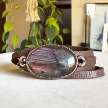 Load image into Gallery viewer, Labradorite and Leather Wrap Bracelet/Choker