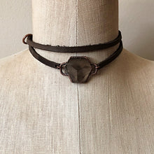 Load image into Gallery viewer, Smoky Quartz Hexagon and Leather Wrap Bracelet/Choker (Flower Moon Collection)