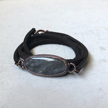 Load image into Gallery viewer, Silver Obsidian and Leather Wrap Bracelet/Choker #1 (Ready to Ship) - Darkness Calling Collection