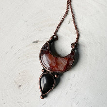 Load image into Gallery viewer, Hematoid Quartz Crescent Moon with Silver Sheen Obsidian Necklace - Ready to Ship