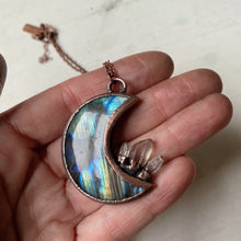 Load image into Gallery viewer, Labradorite Crescent Moon with Raw Clear Quartz Necklace #1 - Ready to Ship
