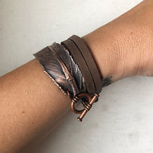 Load image into Gallery viewer, Electroformed Feather and Leather Wrap Bracelet - Ready to Ship