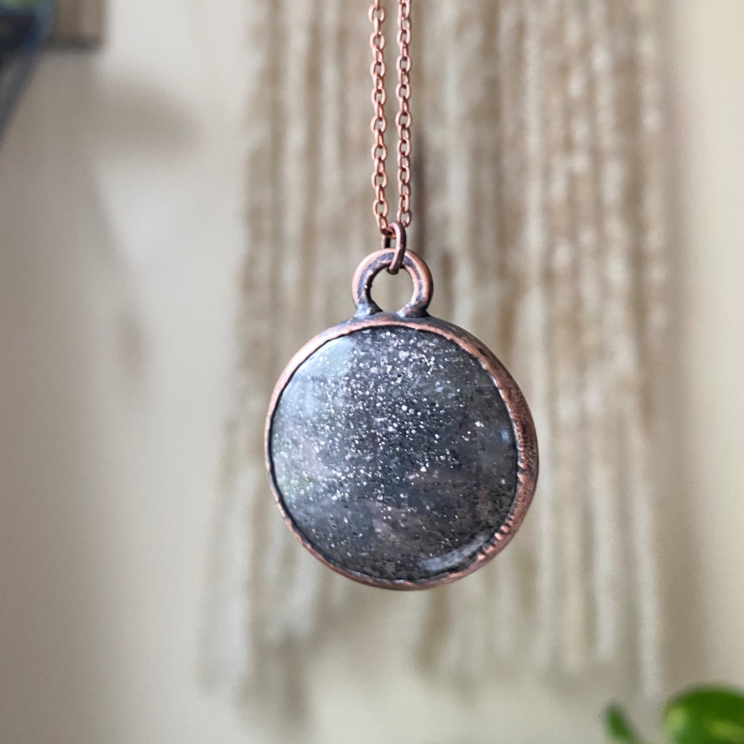 Black Sunstone Moon Necklace #1 - Ready to Ship