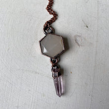 Load image into Gallery viewer, White Moonstone Hexagon and Vera Cruz Amethyst Necklace #1 - Ready to Ship