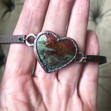 Load image into Gallery viewer, Moss Agate Heart and Leather Wrap Bracelet/Choker #2 - Ready to Ship