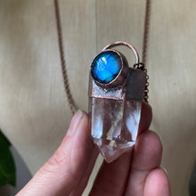 Load image into Gallery viewer, Clear Quartz & Labradorite Blue Moon Necklace