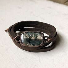 Load image into Gallery viewer, Moss Agate and Leather Wrap Bracelet/Choker #2 - Ready to Ship