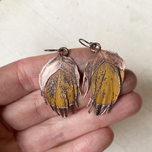 Load image into Gallery viewer, Electroformed Yellow Macaw Feather Earrings #2 - Ready to Ship