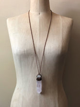 Load image into Gallery viewer, Rose Quartz Point with Angel Aura Cluster Long Necklace - Ready to Ship (Flower Moon Collection)