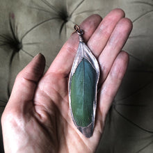 Load image into Gallery viewer, Electroformed Green Macaw Feather Necklace #1- Ready to Ship