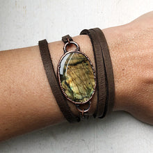 Load image into Gallery viewer, Labradorite and Leather Wrap Bracelet/Choker #1