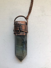 Load image into Gallery viewer, Feather Bezel Large Labradorite Point Necklace on Aged Copper Chain - Ready to Ship (5/17 Update)