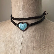 Load image into Gallery viewer, Amazonite Heart and Leather Wrap Bracelet/Choker