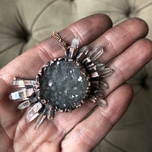 Load image into Gallery viewer, Gray Druzy New Moon Necklace #2 - Ready to Ship