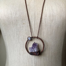 Load image into Gallery viewer, Amethyst Cluster with Rainbow Moonstone Necklace #3 - Tell Tale Heart Collection