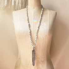 Load image into Gallery viewer, Amazonite and Sterling Silver Feather Necklace - Ready to Ship