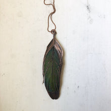 Load image into Gallery viewer, Electroformed Green Macaw Feather Necklace #1- Ready to Ship