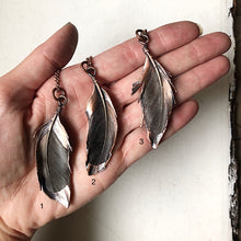 Load image into Gallery viewer, Electroformed Dark Gray Feather Necklace - Ready to Ship