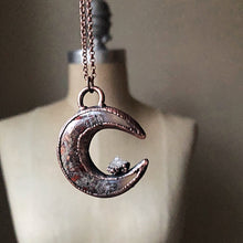 Load image into Gallery viewer, Moss Agate Crescent Moon with Druzy Accentl Necklace #2 - Ready to Ship