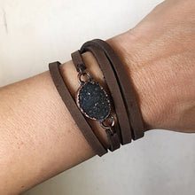 Load image into Gallery viewer, Charcoal Druzy and Leather Wrap Bracelet/Choker #2 - Ready to Ship