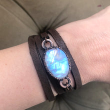 Load image into Gallery viewer, Rainbow Moonstone & Leather Wrap Bracelet/Choker - Ready to Ship