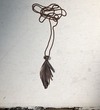 Load image into Gallery viewer, Electroformed Feather Necklace with Raw Ruby Accent (Ready to Ship) - Darkness Calling Collection