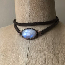 Load image into Gallery viewer, Rainbow Moonstone & Leather Wrap Bracelet/Choker #1 - Ready to Ship