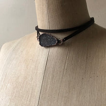 Load image into Gallery viewer, Gray Druzy and Leather Wrap Bracelet/Choker #5 - Ready to Ship
