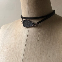 Load image into Gallery viewer, Gray Druzy and Leather Wrap Bracelet/Choker #5 - Ready to Ship