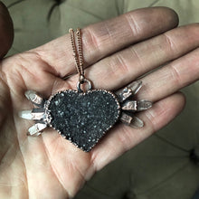 Load image into Gallery viewer, Dark Amethyst Druzy & Clear Quartz Point Necklace #1 - Ready to Ship