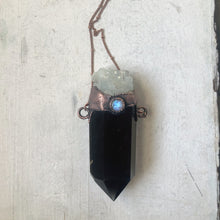Load image into Gallery viewer, Smoky Quartz Polished Point with Raw Aquamarine & Rainbow Moonstone Necklace - Ready to Ship
