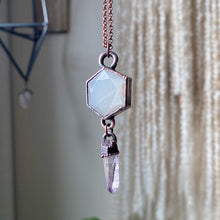 Load image into Gallery viewer, White Moonstone Hexagon and Vera Cruz Amethyst Necklace #1 - Ready to Ship