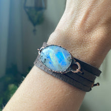 Load image into Gallery viewer, Rainbow Moonstone & Leather Wrap Bracelet/Choker - Ready to Ship