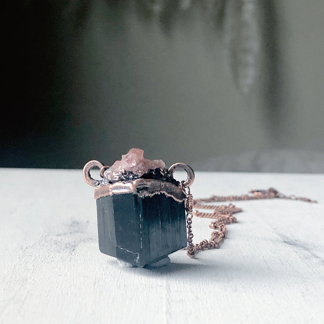 Black Tourmaline & Pink Amethyst Necklace #2