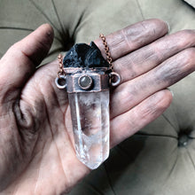 Load image into Gallery viewer, Polished Clear Quartz Point with Black Tourmaline & Grey Moonstone Necklace