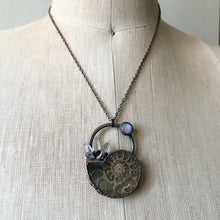 Load image into Gallery viewer, Golden Ammonite, Clear Quartz and Rainbow Moonstone Necklace #1A - Ready to Ship
