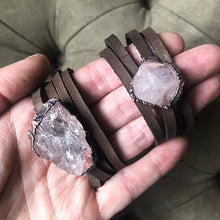 Load image into Gallery viewer, Raw Rose Quartz and Leather Wrap Bracelet/Choker - Made to Order