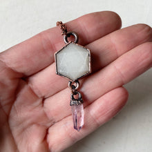 Load image into Gallery viewer, White Moonstone Hexagon and Vera Cruz Amethyst Necklace #2 - Ready to Ship