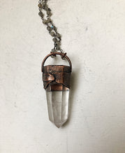 Load image into Gallery viewer, Feather Bezel Polished Clear Quartz Point Necklace on Sterling Silver & Labradorite Rosary Chain - Ready to Ship (5/17 Update)
