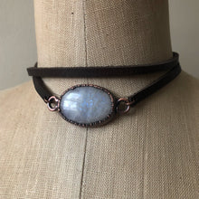 Load image into Gallery viewer, Rainbow Moonstone & Leather Wrap Bracelet/Choker #2 - Ready to Ship