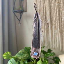 Load image into Gallery viewer, Electroformed Charcoal Grey Dove Feather & Opal Necklace - Ready to Ship