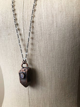Load image into Gallery viewer, Copper Crystal Point with Rainbow Moonstone Necklace on Sterling Silver & Moonstone Rosary Chain - Ready to Ship (5/17 Update)