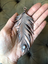 Load image into Gallery viewer, Electroformed Feather and Rainbow Moonstone Necklace