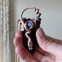 Load image into Gallery viewer, Smoky Quartz, Rainbow Moonstone, Clear Quartz Druzy, Garnet & Sculpted Snake Lilith Necklace - Ready to Ship
