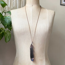 Load image into Gallery viewer, Electroformed Charcoal Grey Dove Feather & Opal Necklace #2- Ready to Ship