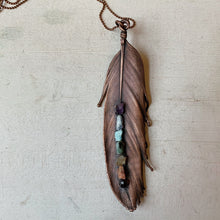 Load image into Gallery viewer, Electroformed Feather Necklace with Raw Chakra Stones - Ready to Ship