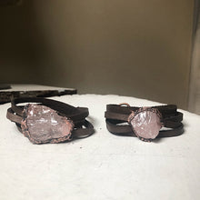 Load image into Gallery viewer, Raw Rose Quartz and Leather Wrap Bracelet/Choker - Made to Order